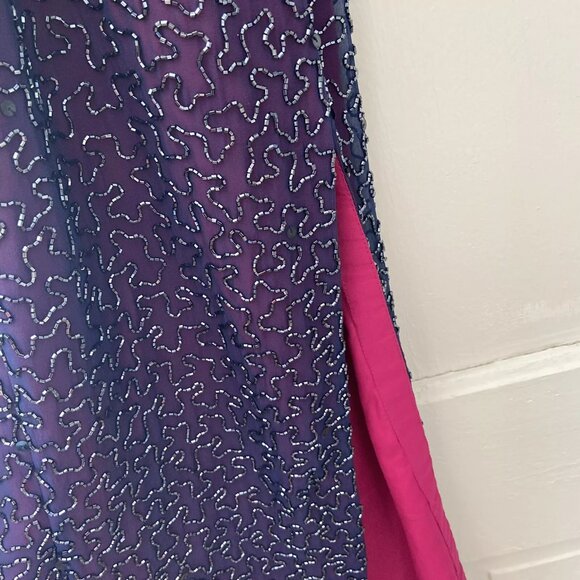 Vintage Cache Maxi Gown Dress Silk Slip Beaded Pink Purple Formal - Picture 7 of 8